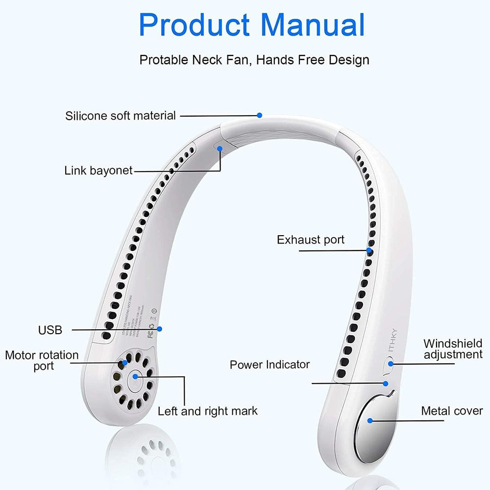 Portable Neck Fan USB Rechargeable, Bladeless Air Cooler_4