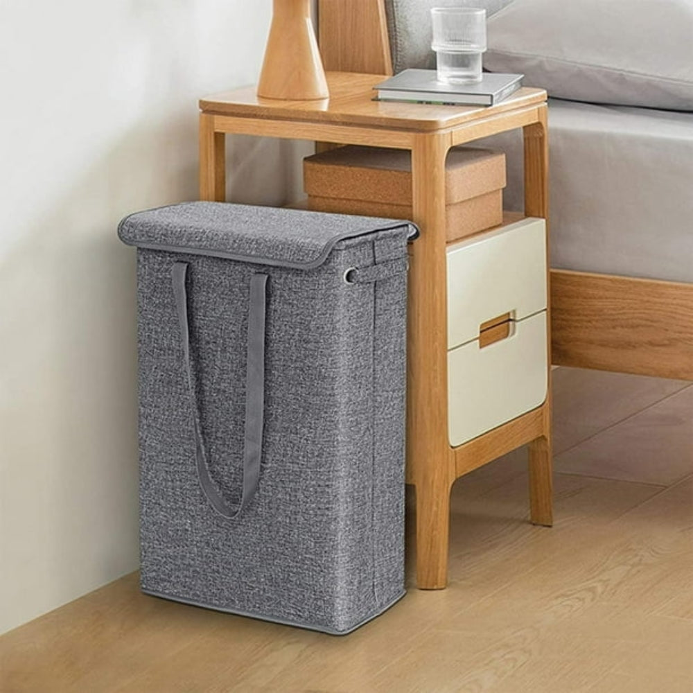 Slim Laundry Basket with Cover Space Foldable Laundry Hamper Collapsible_3